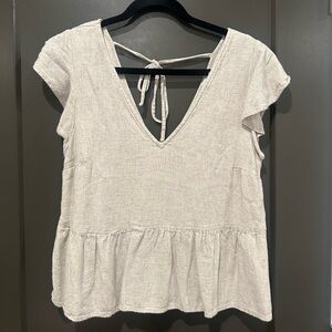 Abercrombie & Fitch Cream Peplum Blouse with Tie Front